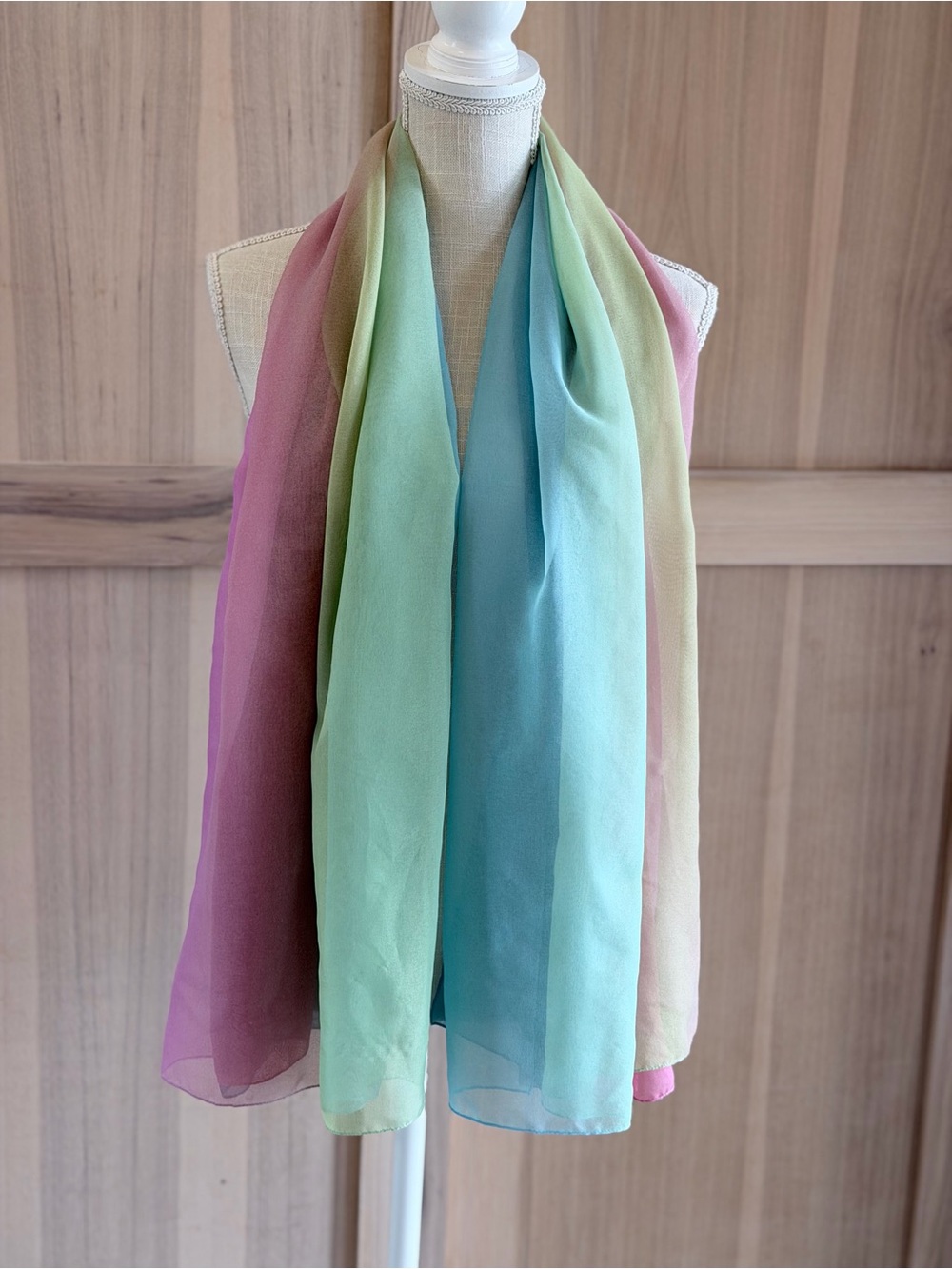 Sheer Chiffon Pastel Rainbow Ombre Scarf. Lightweight | Gradient | Feminine